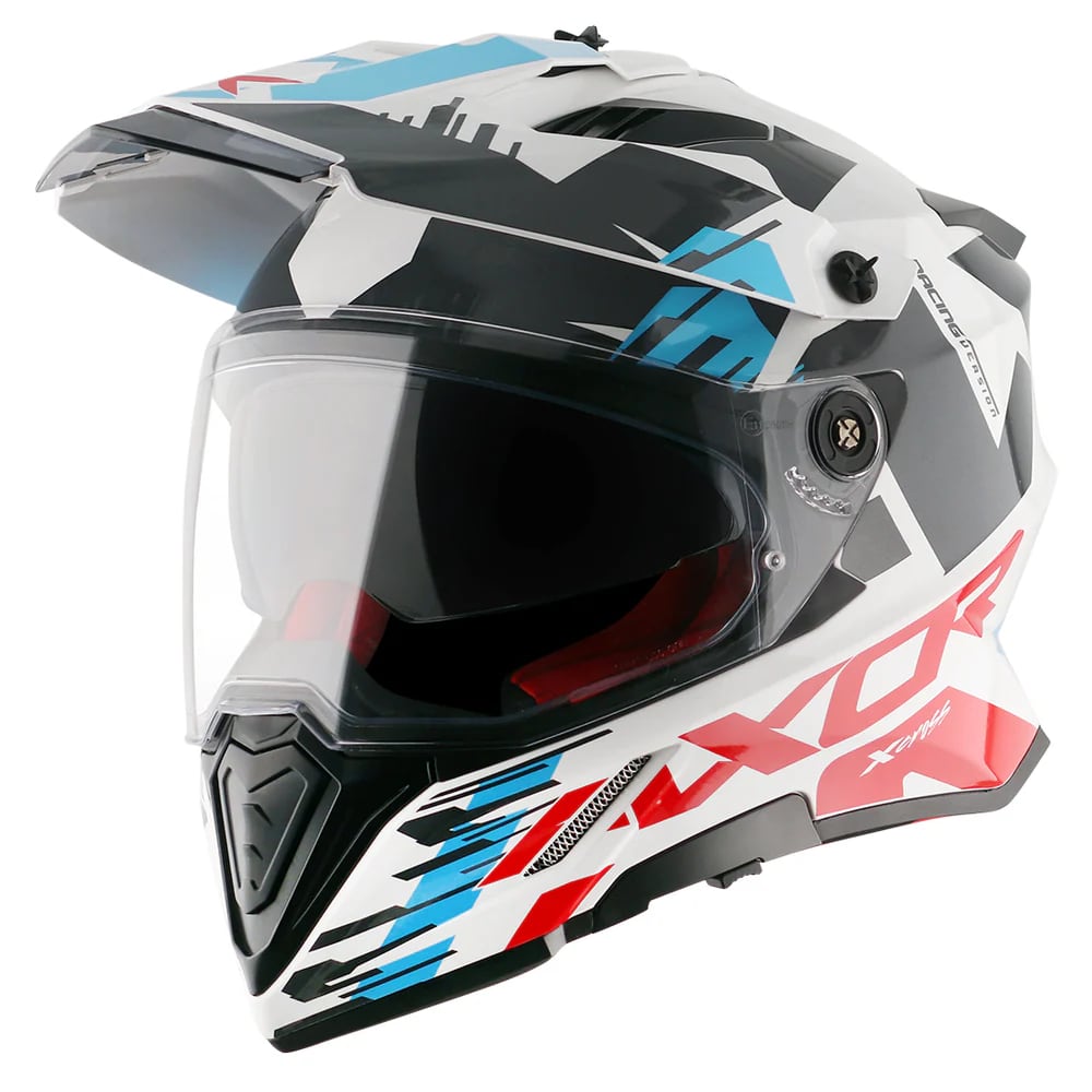 AXOR X-CROSS დახურული ჩაფხუტი X1 WHITE BLUE DUAL VISOR, ფოტო 1