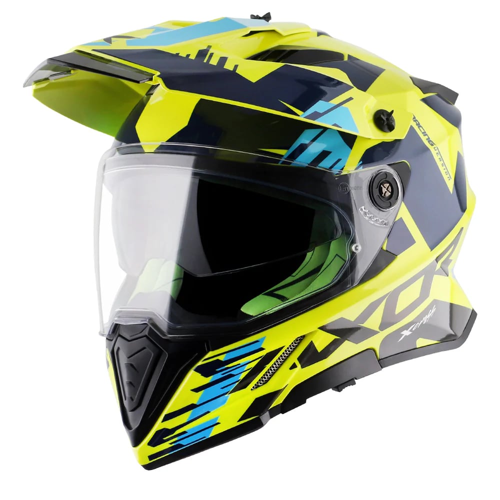 AXOR X-CROSS დახურული ჩაფხუტი X1 NEON YELLOW BLUE DUAL VISOR, ფოტო 1